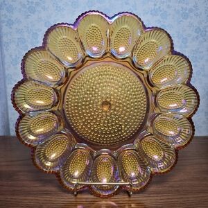 Vintage Indiana Carnival Glass Hobnail Deviled Egg Plate
